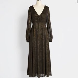 ModCloth Gold Dusted Dreams Midi Dress Size M